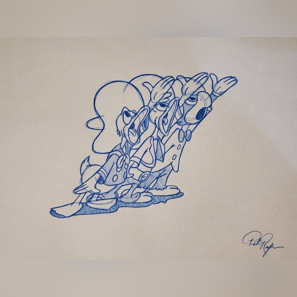 Disney Other - Disney Three Caballeros Donald Jose Panchito Drawing/Sketch animation signed Art